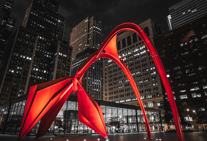 large red lighted sculpture